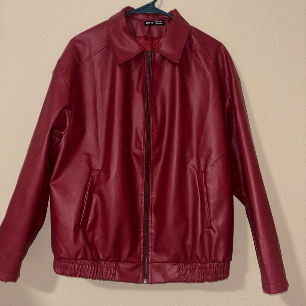 SHEIN Women's Deep Red Leather Jacket